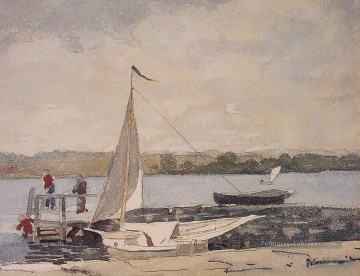  winslow - Un sloop sur un quai Gloucester Winslow Homer aquarelle